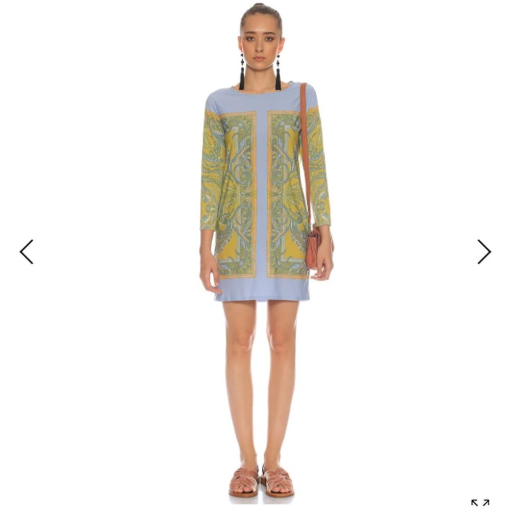 BCBGMaxazria Large Noely Paisley Block Print Shift Dress Blue Green Elegant